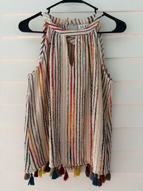 THML | Multicolor Striped Tassel Hem Sleeveless Boho Top Size Small